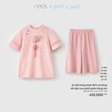 Áo dài hồng nhạt đính cá bông tết dây hoa phối quần hồng tím Nous