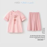 Áo dài hồng nhạt đính cá bông tết dây hoa phối quần hồng tím Nous
