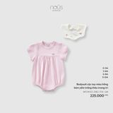 Bodysuit cộc tay màu hồng kèm yếm trắng thêu trang trí Nous