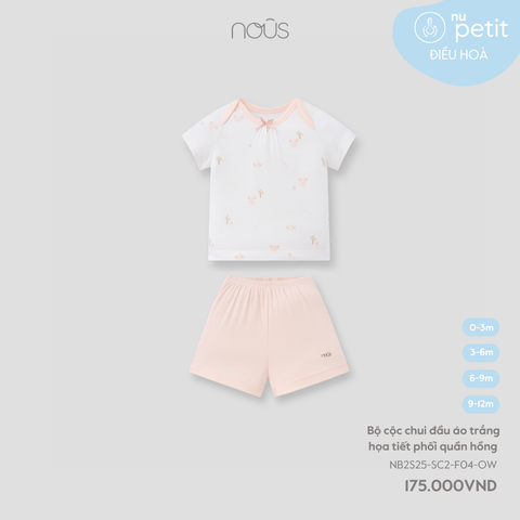 Bộ cộc chui đầu áo trắng họa tiết phối quần hồng Nous NB2S25-SC2-F04-OW-0M