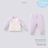 Bộ dài cài thẳng trắng họa tiết phối tím nhạt Nous