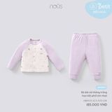 Bộ dài cài thẳng trắng họa tiết phối tím nhạt Nous