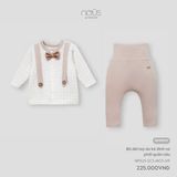 Bộ dài tay áo kẻ đính nơ phối quần nâu Nous NP1S25-SC3-M03-SW-NB
