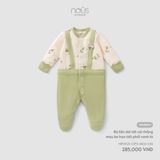 Bộ liền dài tất cài thẳng màu be họa tiết phối xanh lá Nous