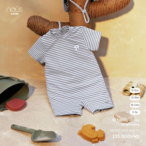 Bộ bơi liền cộc tay kẻ ghi trắng Nous NP3S25-SW3-M01-TA-9M