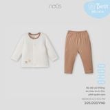 Bộ dài cài thẳng áo màu be in thỏ phối quần cam Nous