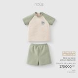 Bộ cộc tay màu be phối xanh thêu họa tiết Nous