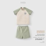 Bộ cộc tay màu be phối xanh thêu họa tiết Nous