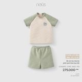 Bộ cộc tay màu be phối xanh thêu họa tiết Nous