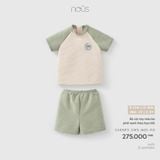 Bộ cộc tay màu be phối xanh thêu họa tiết Nous
