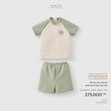 Bộ cộc tay màu be phối xanh thêu họa tiết Nous