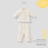 Bộ dài áo chui đầu đính nơ màu be in họa tiết Nous