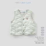 Áo gile chần bông màu xám xanh thêu trang trí Nous