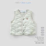 Áo gile chần bông màu xám xanh thêu trang trí Nous