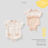 Set 2 bodysuit cộc hồng nhạt phối kẻ trắng hồng Nous