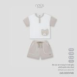 Bộ cộc áo trang trí mặt gấu phối quần nâu nhạt Nous NP3S25-SC2-M04-PW-9M