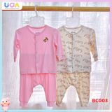 Bộ dài tay BonChi nút thẳng dài - Be - 6-12m