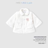 Áo khoác lông dài tay màu trắng đính patch gấu Nous