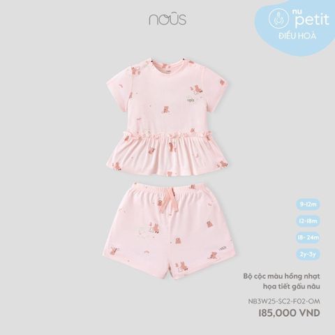 Bộ cộc màu hồng nhạt họa tiết gấu nâu Nous