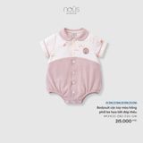 Bodysuit cộc tay màu hồng phối be họa tiết đáp thêu Nous