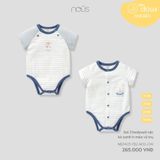 Set 2 bodysuit cộc kẻ xanh in mèo vũ trụ Nous