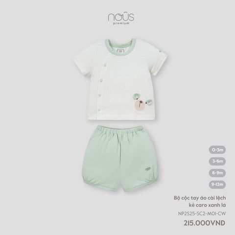 Bộ cộc tay áo cài lệch kẻ caro xanh lá Nous NP2S25-SC2-M01-CW-0M