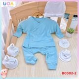 Bộ dài tay BonChi nút lệch dài - Xanh dương - 3-6m