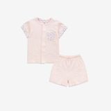 Bộ ngắn tay cài giữa Bambus 130203 Bubaby Hồng - Trắng in Iconic 1 D86 1-3m BBB130203.M13D86