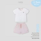 Bộ cộc cài thẳng áo trắng in con sóc phối quần hồng Nous