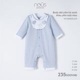 Body dài yếm kẻ xanh thêu yếm mặt mèo Nous