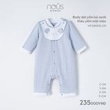 Body dài yếm kẻ xanh thêu yếm mặt mèo Nous