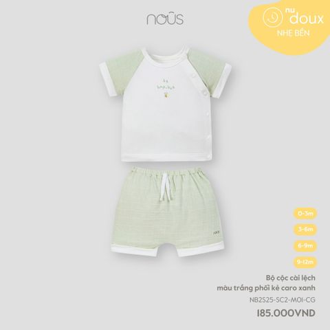 Bộ cộc cài lệch màu trắng phối kẻ caro xanh Nous NB2S25-SC2-M01-CG-0M