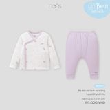 Bộ dài cài lệch áo trắng họa tiết phối tím Nous