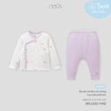 Bộ dài cài lệch áo trắng họa tiết phối tím Nous