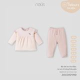 Bộ dài áo chui đầu kẻ ca rô hồng thêu gấu Nous