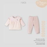 Bộ dài áo chui đầu kẻ ca rô hồng thêu gấu Nous