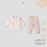 Bộ dài áo chui đầu kẻ ca rô hồng thêu gấu Nous