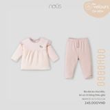 Bộ dài áo chui đầu kẻ ca rô hồng thêu gấu Nous