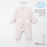 Bộ cài thẳng dài Petit kẻ hồng in họa tiết mèo ở túi Nous