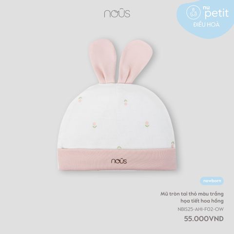 Mũ tròn tai thỏ màu trắng họa tiết hoa hồng Nous NB1S25-AH1-F02-OW-NB