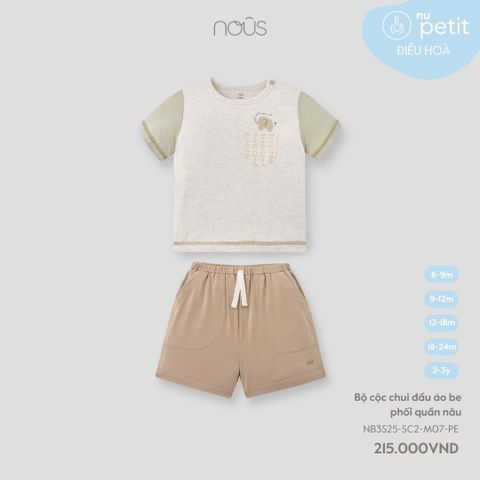 Bộ cộc chui đầu áo be phối quần nâu Nous NB3S25-SC2-M07-PE-6M