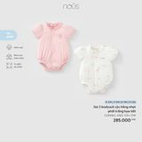 Set 2 bodysuit cộc hồng nhạt phối trắng họa tiết Nous