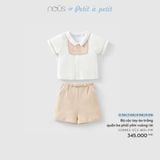 Bộ cộc tay áo trắng quần be phối yếm vuông rời Nous
