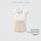 Bộ cộc tay áo trắng quần be phối yếm vuông rời Nous