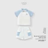 Bộ cộc tay áo phối xanh, quần sọc xanh Nous