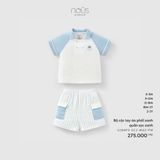 Bộ cộc tay áo phối xanh, quần sọc xanh Nous