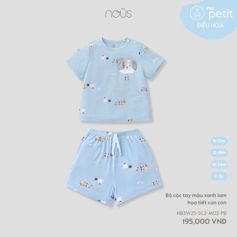 Bộ cộc tay màu xanh lam họa tiết cún con Nous