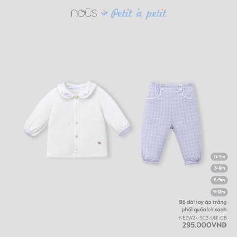 Bộ dài tay áo trắng phối quần kẻ xanh Nous