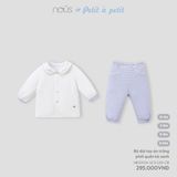 Bộ dài tay áo trắng phối quần kẻ xanh Nous