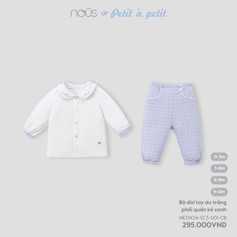 Bộ dài tay áo trắng phối quần kẻ xanh Nous